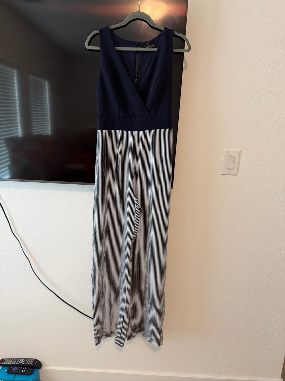 Teeze Me Navy Bodice Striped Wide-Leg Jumpsuit